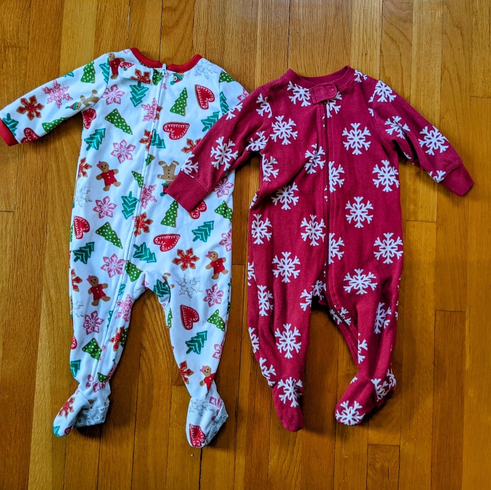 Set of 2 Christmas zip up jammies